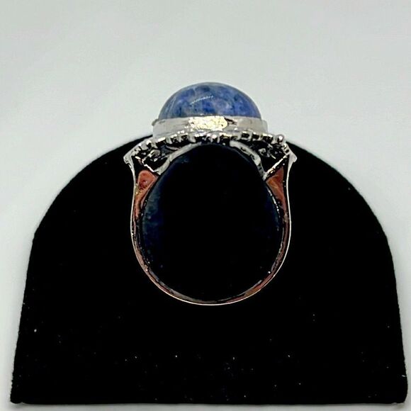Beautiful Vintage Silver Ring With Blue Marbled Stone - Picture 3 of 6